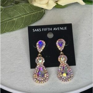 Exquisite Saks Fifth Avenue AB Crystal Dangle Statement Earrings